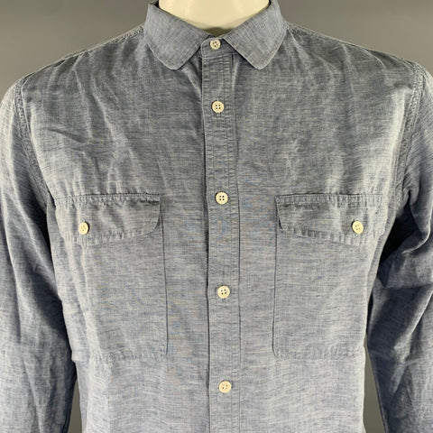 THEORY Size XL Light Blue Heather Linen Blend Cutaway Long Sleeve Shirt