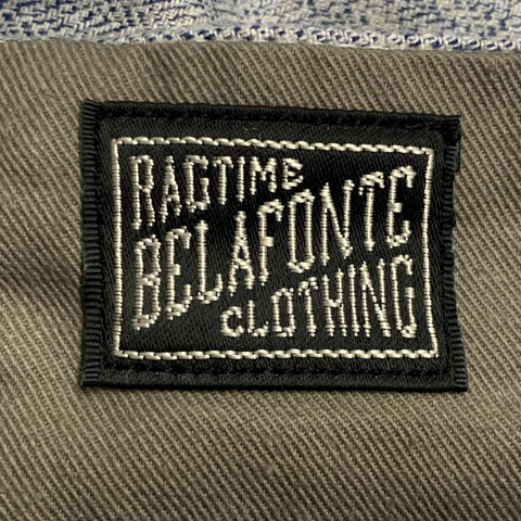 BELAFONTE Size XL Navy White Herringbone Cotton Tapered Button Fly Casual Pants
