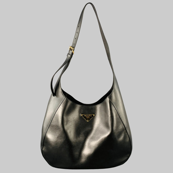 PRADA City Black Calf Leather Hobo Bag