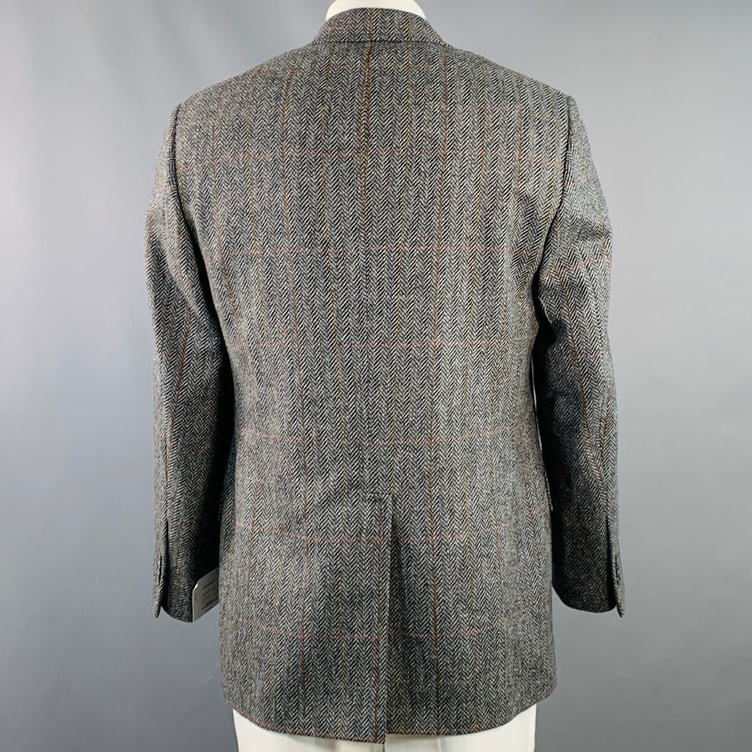 O'CONNELL'S Size 42 Long Grey Black Herringbone Wool Sport Coat