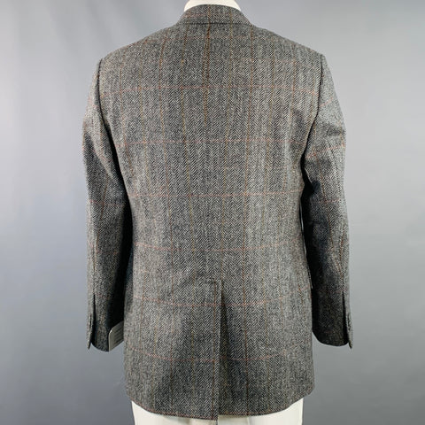 O'CONNELL'S Size 42 Long Grey Black Herringbone Wool Sport Coat