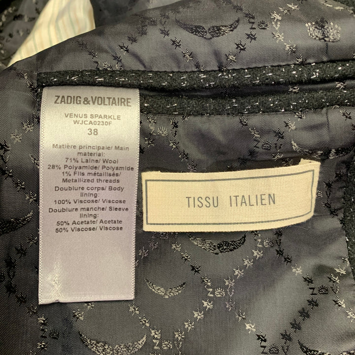 ZADIG & VOLTAIRE Size M Venus Sparkle Black Silver Wool Blend Peak Lapel Jacket Blazer