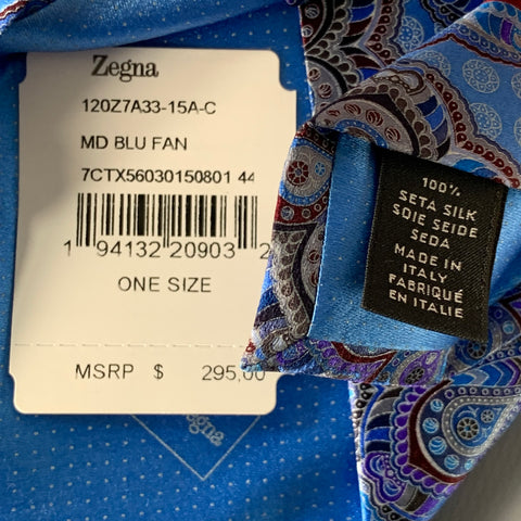 ERMENEGILDO ZEGNA Blue Grey Abstract Floral Silk Satin Tie