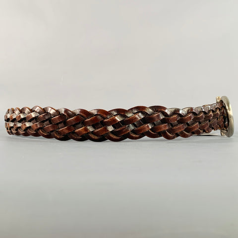 SALVATORE FERRAGAMO Size 38 Dark Brown Silver Braided Leather Belt