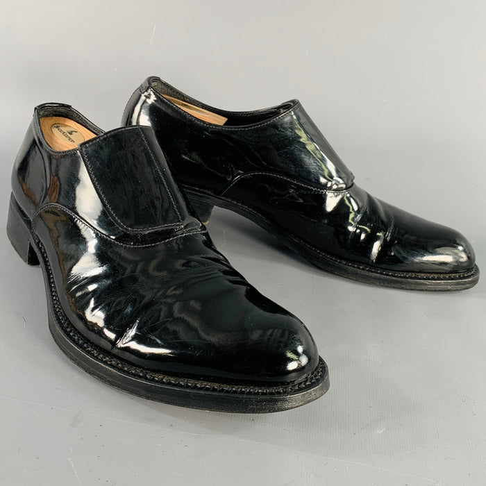PRADA Size 10 Black Patent Leather Hook Loop Loafers