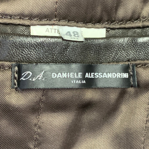 DANIELE ALESSANDRINI Size S Brown Ribbed Leather Bomber Jacket