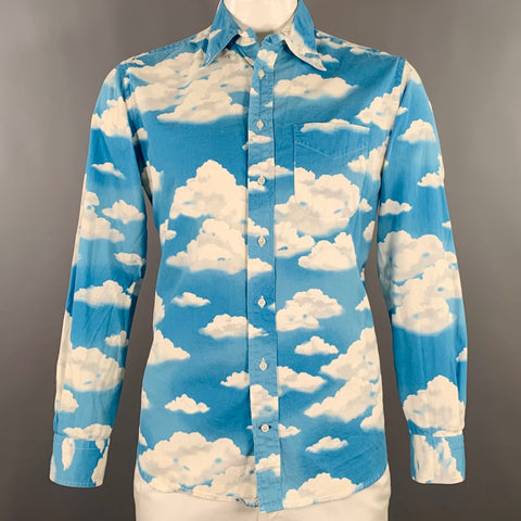 GITMAN BROS Size L Blue White Clouds Cotton Long Sleeve Shirt