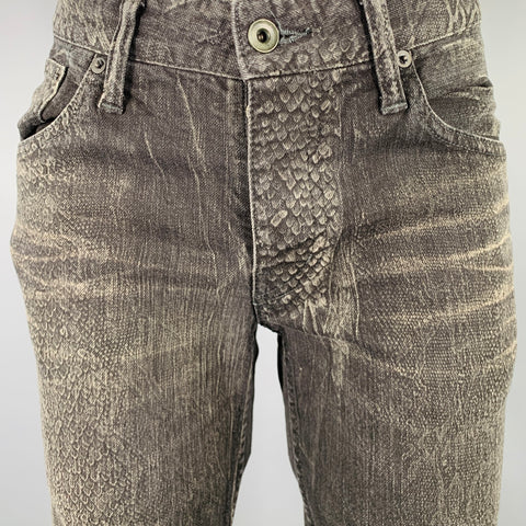 L.G.B Size 28 Grey Charcoal Cotton Polyurethane Snake Skin Print Jeans