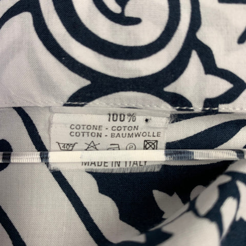 ETRO Size XXL White Navy Tapestry Cotton Long Sleeve Shirt