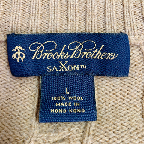 BROOKS BROTHERS Size L Camel Cable Knit Wool Crew Neck Sweater