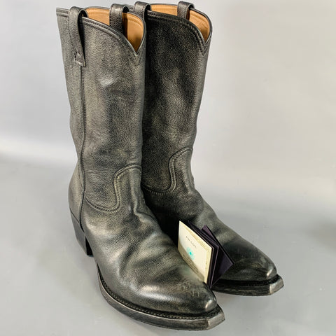 PRADA Size 8 Black Distressed Leather Pull On Western Cowboy Boots