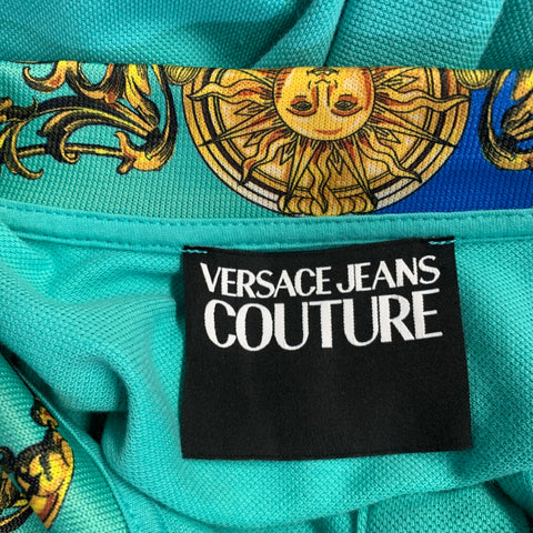 VERSACE JEANS COUTURE Size L Turquoise Blue Green Baroque Knit Polo