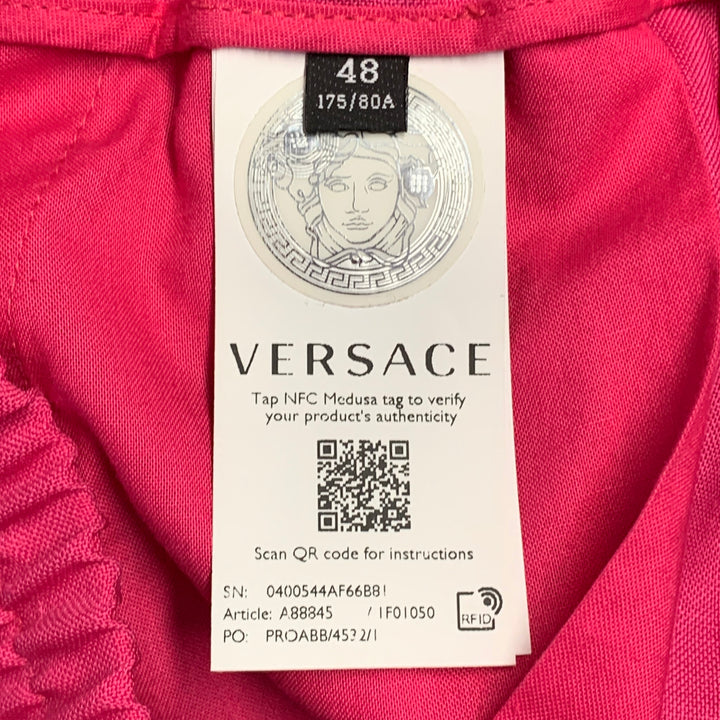 VERSACE Size M Pink Fuchsia Virgin Wool Mohair Pleated Tapered Casual Pants