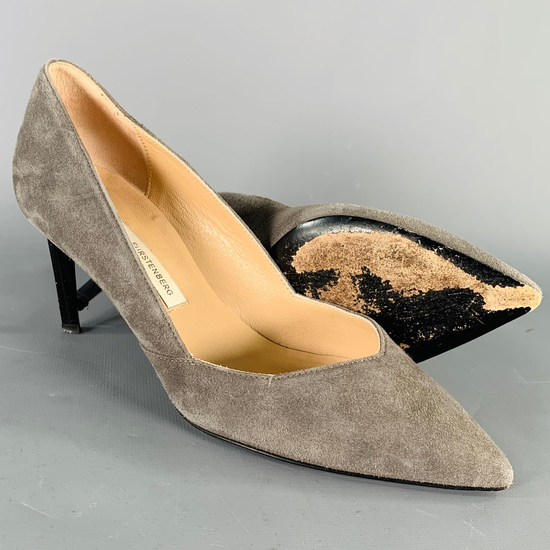 DIANE VON FURSTENBERG Size 6 Grey Black Suede Pointed Toe Pumps