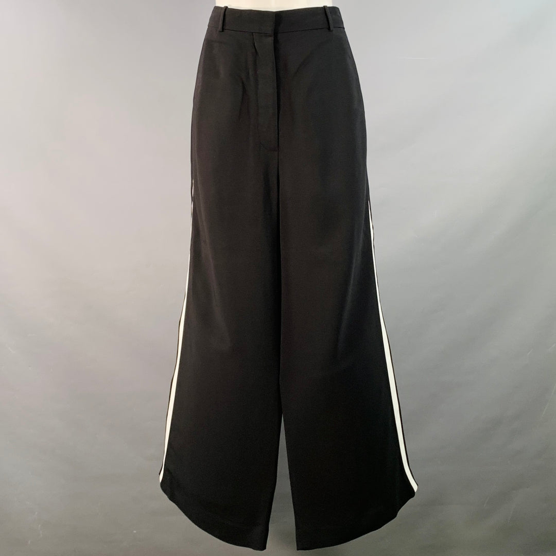 BURBERRY Size 32 Black White Viscose Blend Wide Leg Tuxedo Dress Pants