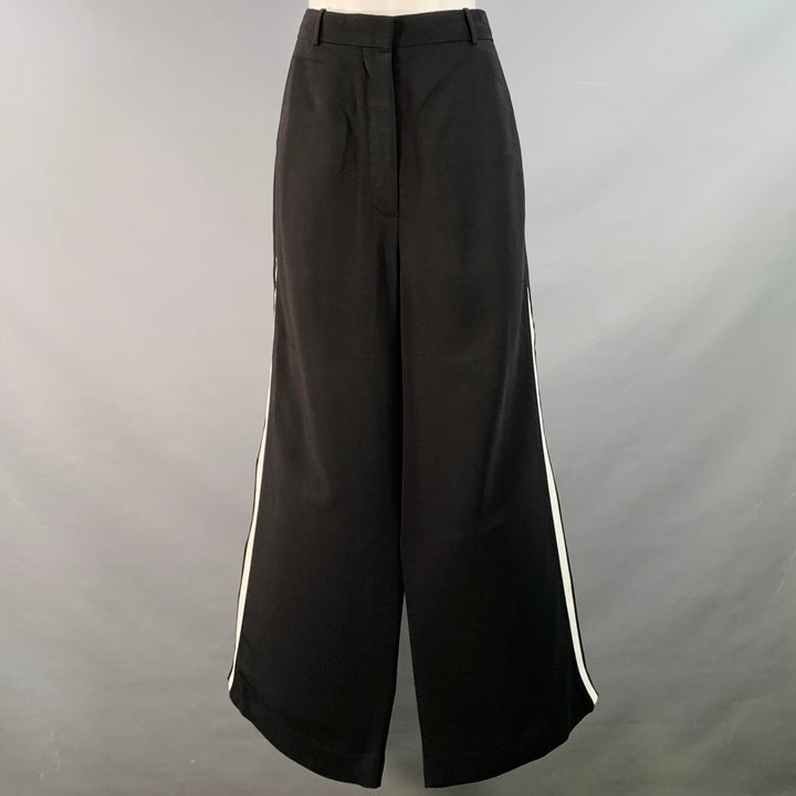 BURBERRY Size 32 Black White Viscose Blend Wide Leg Tuxedo Dress Pants