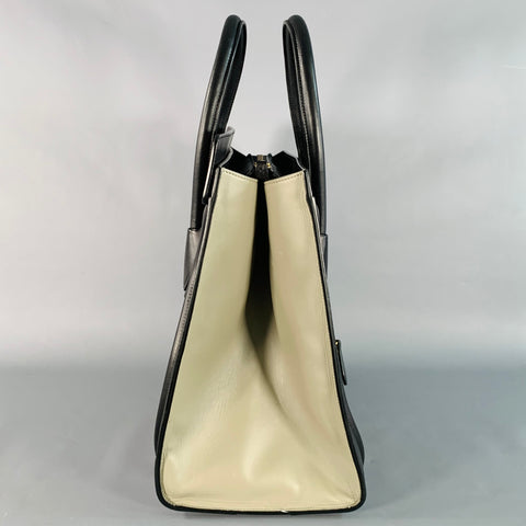 CELINE Brown Taupe Color Block Leather Tote Handbag