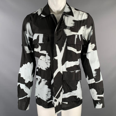 PAUL SMITH Size S Black White Print Viscose Patch Pockets Jacket