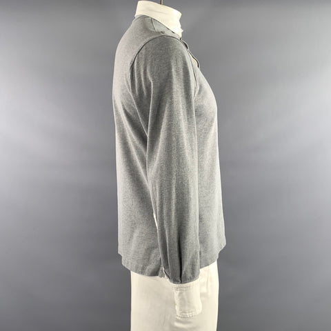BRUNELLO CUCINELLI Size L Grey White Cotton Long Sleeve Polo