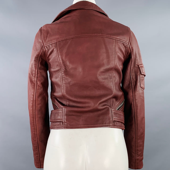 ALLSAINTS Size 0 Harland Burgundy Lambskin Leather Biker Jacket