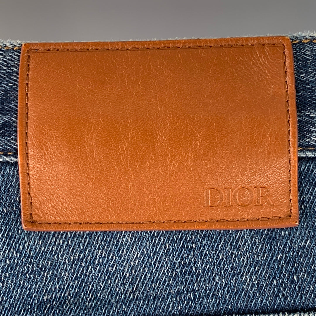 DIOR HOMME Size 30 Blue Contrast Stitch Cotton Blend Twill Slim Straight Jeans