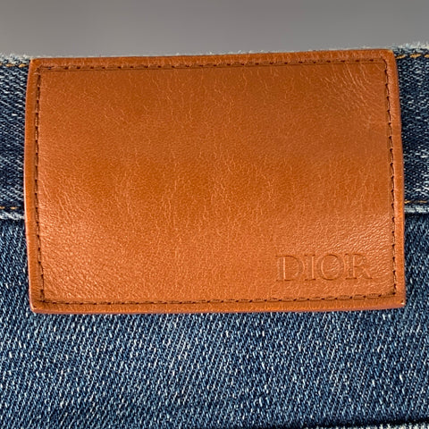 DIOR HOMME Size 30 Blue Contrast Stitch Cotton Blend Twill Slim Straight Jeans