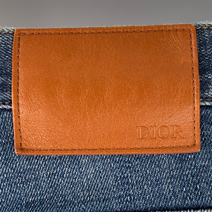 DIOR HOMME Size 30 Blue Contrast Stitch Cotton Blend Twill Slim Straight Jeans