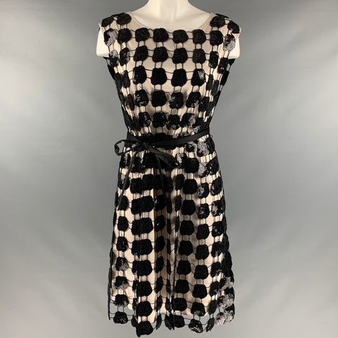 EMPORIO ARMANI Talla 4 Vestido de cóctel sin mangas con lentejuelas de poliéster color crema negro
