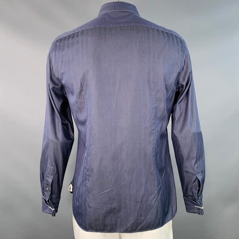 JOHN VARVATOS Size L Grey Pleated Cotton French Cuff Hidden Placket Long Sleeve Shirt
