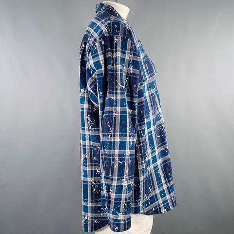 BEAMS HEART Size XL Blue White Plaid Cotton Shirt Jacket