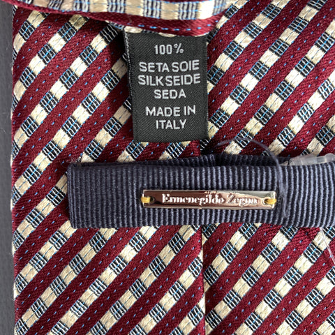 ERMENEGILDO ZEGNA Burgundy Cream light blue Checkered Silk Tie