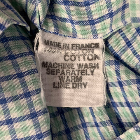 CHARVET Size M/L White Blue Green Checkered Cotton Long Sleeve Shirt