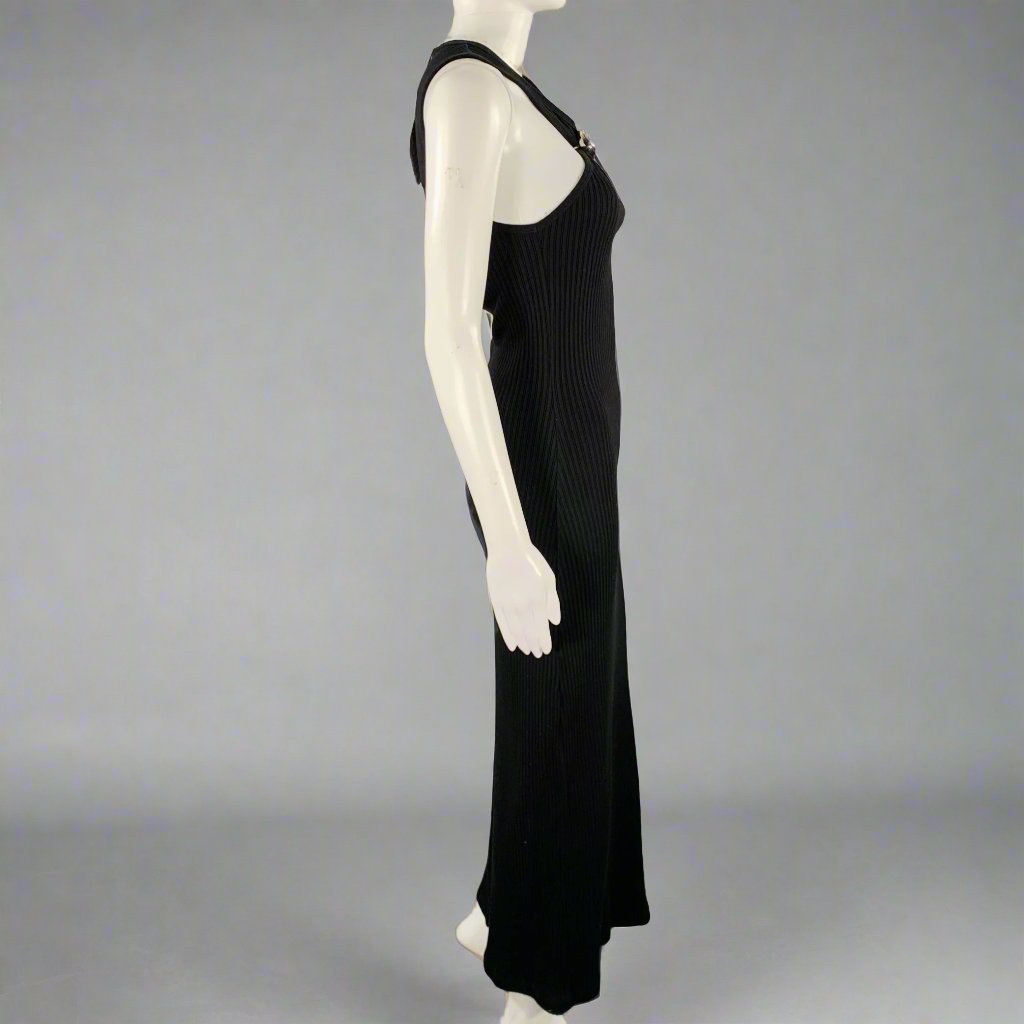 LOEWE Size M -Anagram- Black Cotton Ribbed Halter Dress