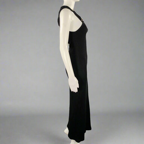 LOEWE Size M -Anagram- Black Cotton Ribbed Halter Dress