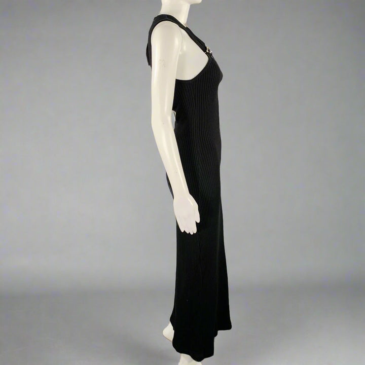 LOEWE Size M -Anagram- Black Cotton Ribbed Halter Dress