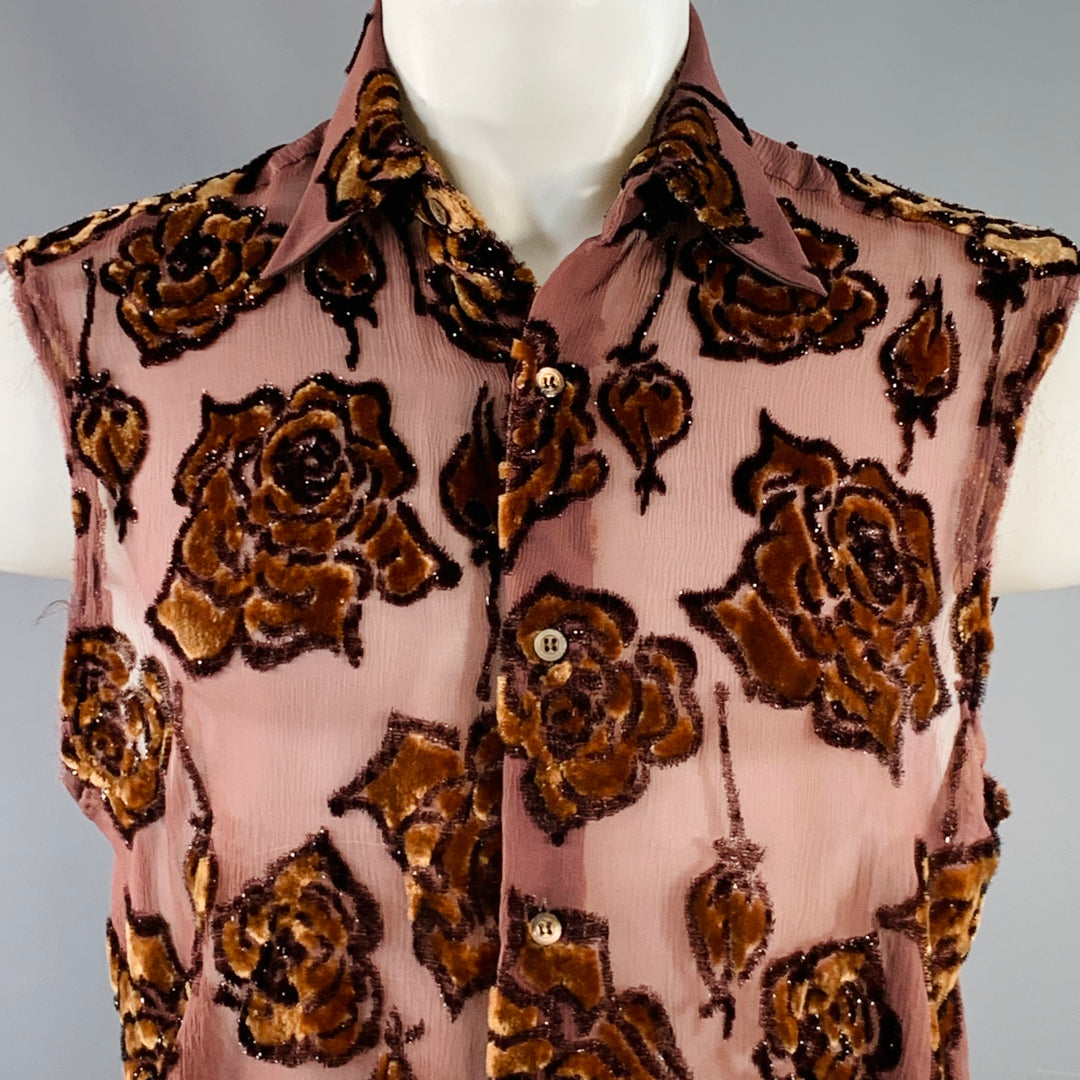 DRIES VAN NOTEN Size 36 Brown Tan Floral Viscose Silk Blend Velour Tank Top