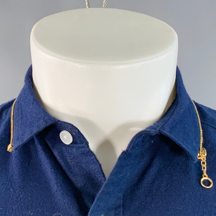 KOLOR Size S Navy Gold Cotton Contrast Trim Long Sleeve Shirt
