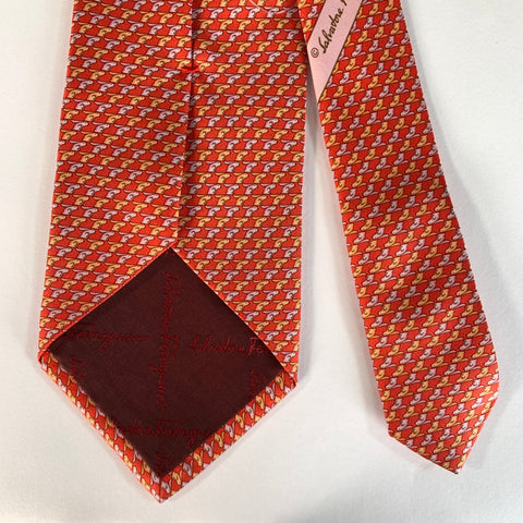 SALVATORE FERRAGAMO Red ORANGE LILAC Rabbits Silk Tie