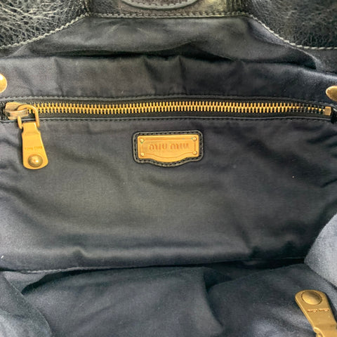 MIU MIU Black Metallic Sequined Leather Top Handles Handbag