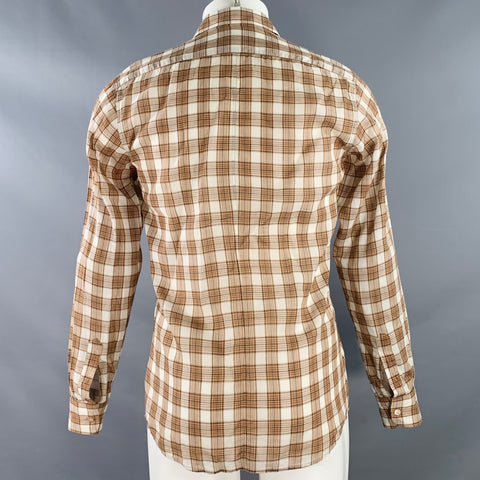 DRIES VAN NOTEN Size 36 Tan Cream Plaid Cotton One Pocket Long Sleeve Shirt
