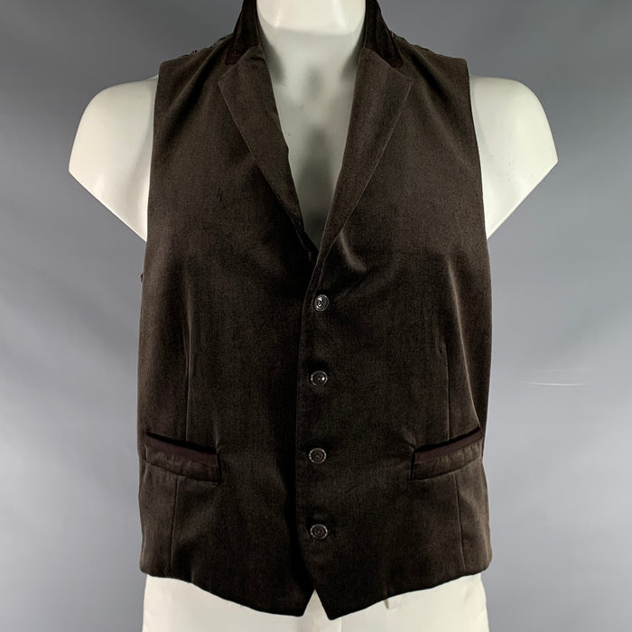 ETRO Size 46 Brown Velvet Cotton Notch Lapel Vest