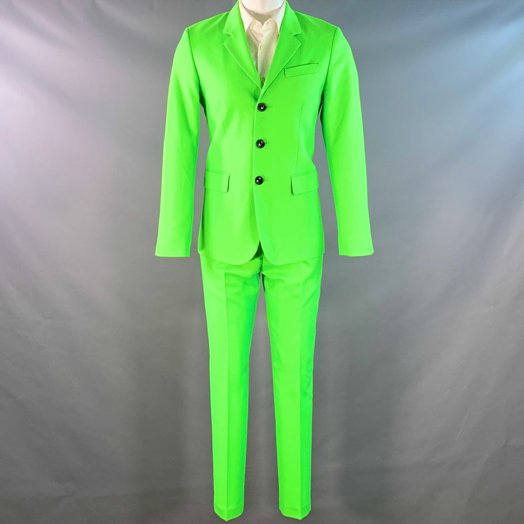 AMI by ALEXANDRE MATTIUSSI Size 36 Neon Green Wool Blend Twill Notch Lapel Suit