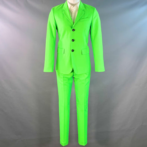 AMI by ALEXANDRE MATTIUSSI Size 36 Neon Green Wool Blend Twill Notch Lapel Suit