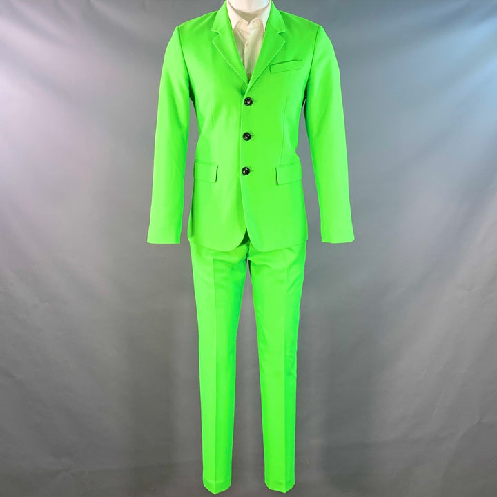 AMI by ALEXANDRE MATTIUSSI Size 36 Neon Green Wool Blend Twill Notch Lapel Suit