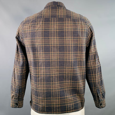 FORM & THREAD Size L Grey Green Yellow Plaid Cotton Linen Long Sleeve Shirt