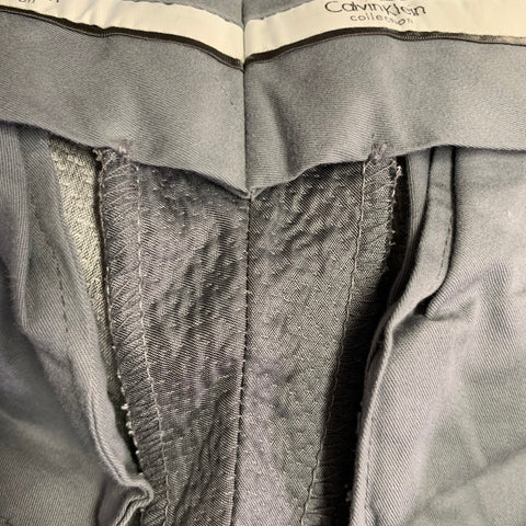 CALVIN KLEIN COLLECTION Size 38 Grey Textured Cotton Blend Peak Lapel Suit