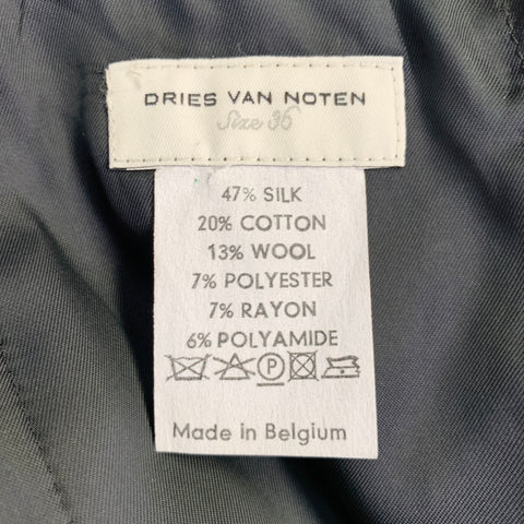DRIES VAN NOTEN Size 4 Black Silver Silk Blend Pleated Below Knee Skirt