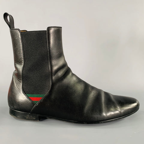 GUCCI Size 12.5 Black Mixed Materials Leather Pull On Boots