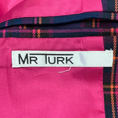 MR TURK Size 42 Navy Orange Pink Plaid Polyester Blend Sport Coat