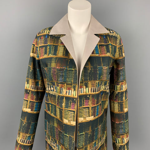 AKRIS Size 4 Multi-Color Cotton / Polyamide Reversible Open Front Theatre Coat